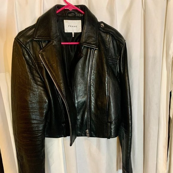 FRAME Crop Moto Leather Jacket L - Picture 2 of 11